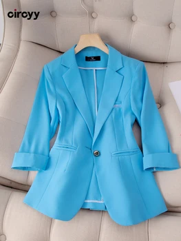 בלייזרים לנשים 2023 הסתיו החדש לחצן יחיד שרוול ארוך מחורצים כיסי מעיל אופנה קוריאנית המשרד ללבוש מוצק בלייזר מעילים