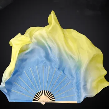 עבודת יד משי צעיף 2 שכבות צד כפול ארוך במיוחד גולש לרקוד אביזרים כחול צהוב צבע Jiaozhou רקדנית להראות צילום זוג