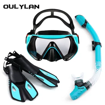 Oulylan מקצועי מסכת צלילה ציוד צלילה HD משקפיים, אנטי ערפל מסכת צלילה מתחת למים, צלילה בשנורקל וסנפירים