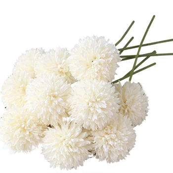 פרחים מלאכותיים חרצית כדור פרחים זר 10Pcs מתנה עבור אנשים חשובים מפואר מוסרי(לבן)