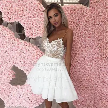 סקסית לבנה קטנה הנשף שמלות 2023 אפליקציות ספגטי קו קצר מסיבת קוקטייל שמלה בהזמנה אישית שמלות לנשף Vestido