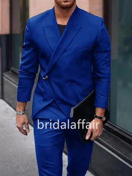 Bridalaffair 2023 אופנה כחול רויאל טוקסידו Slim Fit זכר שמלת חתונה חליפה Terno Masculino 2PCS （'קט ＋מכנסיים）