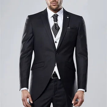 חדש רטו שחור Terno Masculino בלייזר Masculino Slim Fit Mens חליפות חתונה, חליפות לגברים 3 חתיכות גברים חליפה (ז ' קט+מכנסיים+וסט)