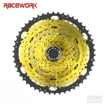 RACEWORK 10 מהירות האופניים קלטת זהב אופניים קסטת גלגלי שיניים אופניים גלגל תנופה עבור אופני הרים MTB / SRAM 11-42T/46T/50T