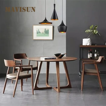 בסגנון יפני שולחן אוכל, כיסא שילוב תמציתי עיצוב הרהיטים בסלון עיצוב הבית עגול מעץ מלא שולחן המטבח