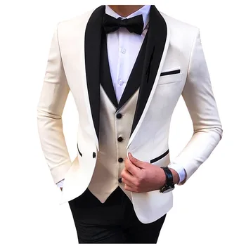 אופנה חדשה גברים העסקים 3 יח 'מתאים להגדיר מעיל מכנסיים / זכר רזה החתונה השושבינים Colorblock בלייזרס' קט מכנסיים וסט