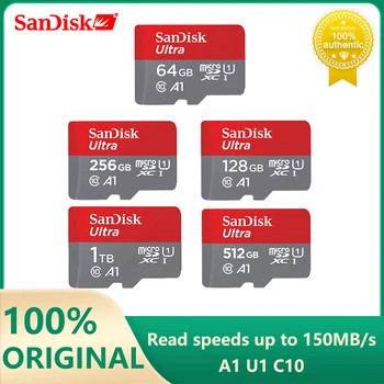 SanDisk Ultra Micro TF כרטיס זיכרון U1 Full HD A1 64GB 128GB 256GB 512GB 1TB מקס 140MBs כרטיסי מיקרו SD עבור Camare טלפון 