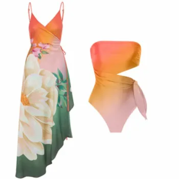 קיץ סקסי ביקיני סט מודפס חתיכה אחת של בגדי נשים Hot Spring Holiday Beach שמלת שני חלקים בגדי ים בגד ים ברזילאי