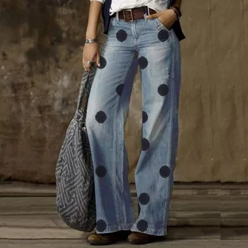 2023 חדש גבוהה המותניים מכנסי ג 'ינס נשים מזדמנים רופף רחב ג' ינס רגל Y2K אופנת רחוב Harajuku מודפס החבר ' ינס לנשים