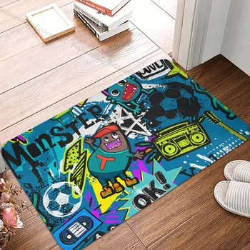 גרפיטי אמנות שטיחון למטבח מחצלת גראנג ' אלמנטים ספריי צבע דיו אלקטרו גיטרה כדורגל מרפסת שטיח ברוכים הבאים השטיח