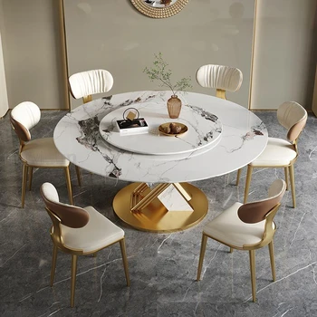 שולחן עגול עם סיבוב 360°חלקה הפטיפון מעצבים נירוסטה מסגרת האוכל רהיטים רוק מטבח שולחן כיסא