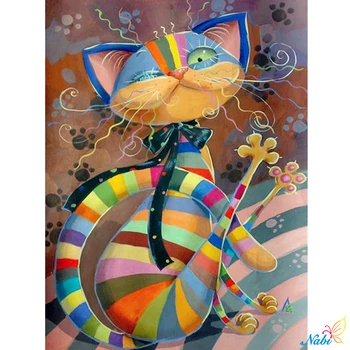 נבי חתול 5D מלא מרובע/עגול היהלום ציור קריקטורה רקמה חיה לחצות סטיץ מלאכת-יד חדר ילדים תפאורה קיר אמנות