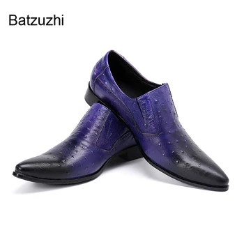 Batzuzhi בסגנון איטלקי בעבודת יד נעלי גברים הצביע מעור נעלי גברים להחליק על ביקור רשמי נעליים, גודל גדול US6-12
