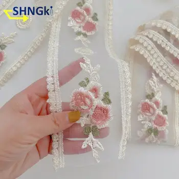 8cm רחב רשת טול רקום פרחי תחרת רקמה שמלת החתונה קשתות וילונות אפליקציה בדים בשולי הבד התוספות