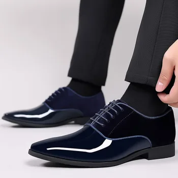 גברים של נעלי חתונה אופנתי בריטי סגנון הבוהן מחודד מעור תחרה עסקית רשמית אוקספורד Chaussures De Mariage