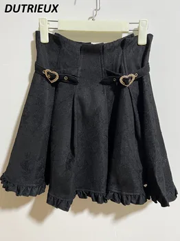 Rojita לב אבזם ריינסטון שחור חצאית קצרה שלי סדרת ייצור המוני כל-התאמה מתוק חמוד קו חצאית לנשים