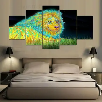 מופשט צבעוני אריה חיות, הדפסי בד ציור קיר אמנות עיצוב הבית פנל 5 HD להדפיס תמונות פוסטר לא הפליל את הציורים.