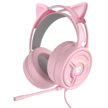 ורוד חתול האוזן אוזניות חוטית עם מתקפלים מיקרופון אוזניות Gaming Headset שולחן העבודה המשחקים הנייד לאוזניות