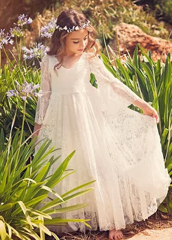 הנסיכה בנות תחרה שיפון שמלות ארוכות ילדים ילדה פרח שמלת קיץ בוהו מסיבת יום הולדת שמלת החתונה 2-14 שנים.