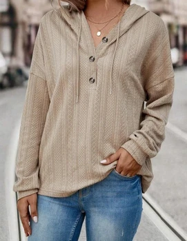 הסתיו והחורף ארוך שרוול סוודר קפוצ ' ונים לנשים 2023 אופנה כפתור V-צוואר רפויים מקרית מוצק צבע מקסימום אופנת רחוב