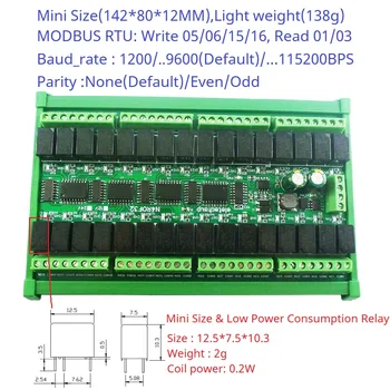 גודל Mini 32CH RS485 ממסר Modbus Rtu PLC IO מודול הרחבה 2A חשמל נמוכה ביניים פלט ממסר לוח דין מסילת 12V DC 24V