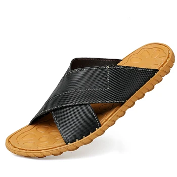 Savanah עור בוהן פתוח סנדלי גברים להחליק עמיד מוצק צבע נעלי גברים נוחות רכות נעלי חוצות נעלי קיץ