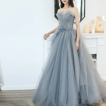 מעולה רשת עיצוב סטרפלס שמלת מסיבת החתונה מזג Ruched קו לנשף שמלת נשף אפליקציות זמן שמלות ערב