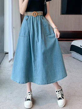 קוריאני גדול גודל Umbrelar ארוך חצאית לנשים 2023 סתיו מזדמן כל-התאמת קו בציר חגורה גבוהה המותניים Midi החצאית הנשית החדשה.