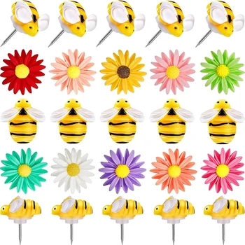 60Pcs פרח Pushpins דבורים נעצים חמוד דקורטיביים לדחוף את הפינים על לוח מחיק,שעם,לוח מודעות,קישוט הבית