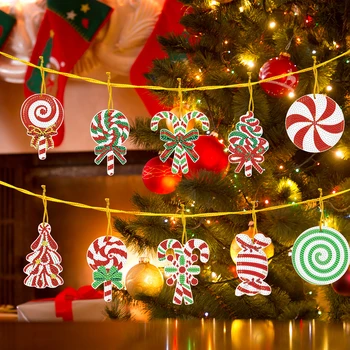 10pcs מחזיק מפתחות חמוד חג המולד מיוחד בצורת תרגיל ריינסטון תליון חג המולד סוכריות 5D תלויים קישוטים על אמנויות מלאכה אביזרים