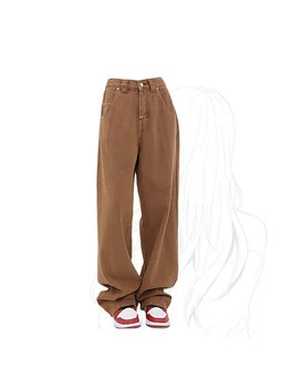 אופנת רחוב ישר נשים ג 'ינס בנות באגי גבוהה המותניים רחב הרגל מכנס ג 'ינס וינטאג', מכנסי ג ' ינס Y2K הקיץ Oversize בגדים 2023