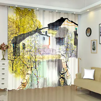 דיו סינית נוף וילון ירוק עץ אורן סניף פוליאסטר Pongee בד חדר שינה מודרני מטבח עיצוב הבית וילון 2 לוחות