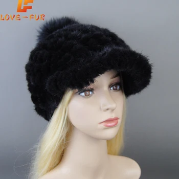 ניו נשים אופנה 100% מינק אמיתי כובעי פרווה רוסיה הגבירה החורף יד סרוג אמיתי חורפן פרווה כובע טבעי חם חורפן פרווה הקסדות קאפ
