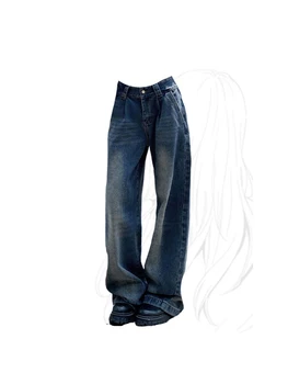 נשים וינטאג 'כחול ג' ינס באגי גבוהה המותניים ג ' ינס מכנסיים אופנה חופשי קוריאנית Y2k אופנת רחוב נקבה רחב הרגל המכנסיים בגדים 2023