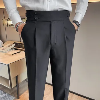 בגדי מותג עם קו מותן גבוה המכנסיים גברים מזדמנים עסקי פורמלי שמלה מכנסיים בצבע אחיד המשרד חברתית החתונה מכנסיים 2023