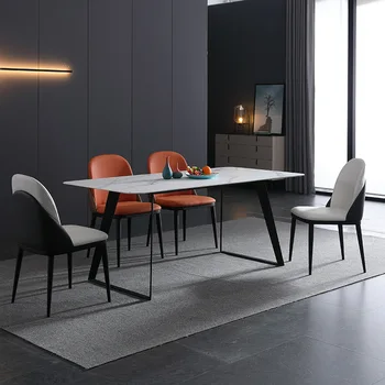 מודרני מינימליסטי חומרה שולחן האוכל בבית מינימליסטי מלבני אבן צלחת האוכל שולחן כיסא משולב