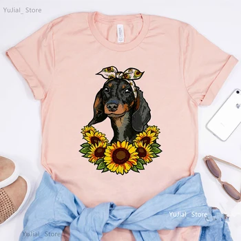 היפי כלב חמוד אוהב חיות וינר הדפסת החולצה T בנות חמניות סן-ברנרד אמא הכלב חולצת טי נשים קיץ חולצת טריקו אופנה