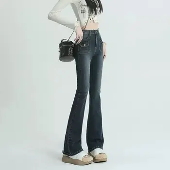 חורף חדש וינטג 'התלקחות' ינס נשים אופנת רחוב גבוהה המותניים שיק מזדמן Y2K מכנסי ג ' ינס הנשי קוריאני בסגנון Harajuku סלים מכנסיים