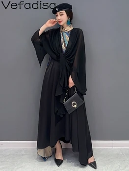 Vefadisa 2023 קיץ בסגנון סיני אופנה צבע ניגודיות חופשי שרוול ארוך רשת נשים רזות השמלה סיבתי גודל גדול שמלת LWL300