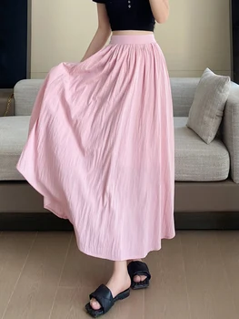 SURMIITRO אלגנטי מוצק חצאית מקסי נשים 2023 הקיץ הקוריאני מזדמן כל-התאמה לא סדיר שולי קו גבוהה המותניים החצאית הארוכה נקבה