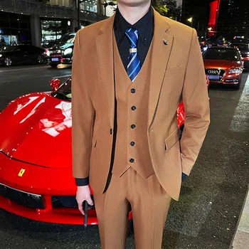 חדש (בלייזר + אפוד + מכנסיים) חליפה של גבר אופנה 8 צבעים לבחירה בסגנון איטלקי דק שמלת החתונה של גברים 3-piece Suit