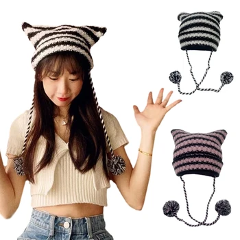 עבודת יד של חתול האוזן צורה סרוג כובע אוזן מגן על נהיגת חורף כובע עבור בנות DXAA