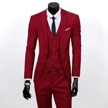 3 יח ' /סט עסקים בלייזר +אפוד +מכנסיים חליפת מ - 4XL רזה צבע מוצק גברים רשמית חליפה בחתונה זכר להגדיר de trajes גבר