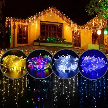 נטיף קרח מסך LED חיצוני מחרוזת האור נופלות 0.6-0.8 מ ' חג המולד זר החורף רחוב מתחת לשולי עיצוב קישוטים הביתה האיחוד האירופי 220V
