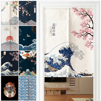 יפנית פשתן הדלת וילון Noren הר פוג ' י גלי מחיצת חדר השינה המטבח הכניסה לבית עיצוב להתאמה אישית חצי מסך