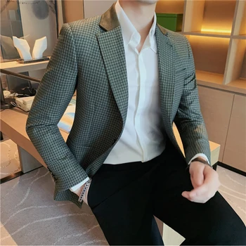 איכות גבוהה החליפה של גברים בסגנון בריטי דק אלגנטי אופנה לבוש עסקי מזדמן טוקסידו משולבים חופמי צווארון מקרה ז ' קט בלייזר