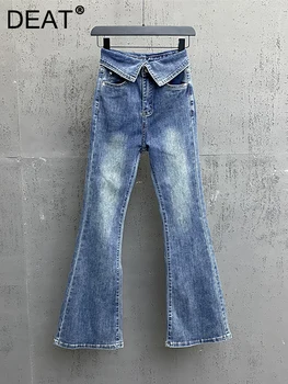 DEAT נשים ג ' ינס גבוהה המותניים כבל מוצק צבע כותנה למתוח רחב רגל סרבל הזיקוק מכנסיים 2023 סתיו אופנה חדשה 29L3105