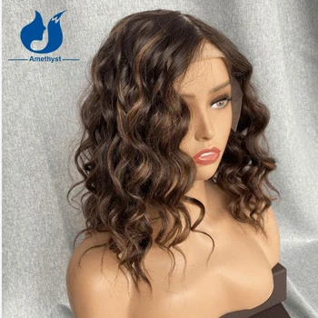 אמטיסט חום בלונדינית להדגיש גלי 13x4 הקדמי של תחרה שיער אדם פאות עבור נשים ברזילאי רמי תחרה קדמית פאות מראש מרוטה