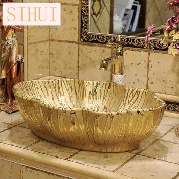 איטלקי פלטפורמה אגן זהב קרמיקה אמבטיה כיורים בציר יוקרה, סלון יופי כיור מטבח אישיות אמנות אמבטיה כיורים