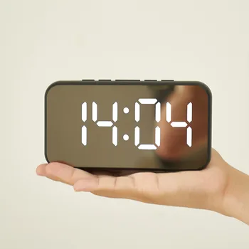 מראה שעון מעורר דיגיטלי Teperature תאריך נודניק מצב לילה, שולחן עבודה, שולחן שעון 12/24H לכבות מסך פונקצית LED שעונים